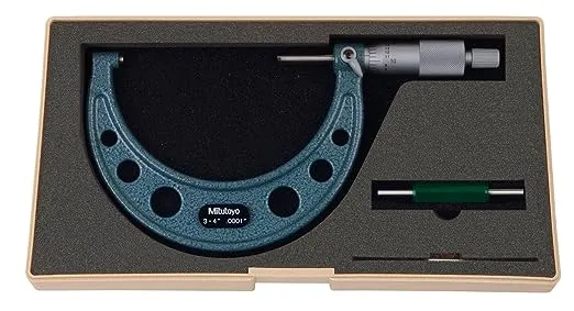 Mitutoyo 103-218 Outside Micrometer, Baked-enamel Finish, Ratchet Stop, 3-4" Range, 0.0001" Graduation, +/-0.00015" Accuracy