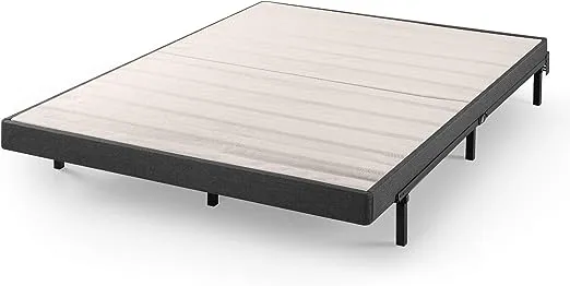 ZINUS Upholstered Metal and Wood Box Spring, 4 Inch Mattress Foundation, Easy Assembly, Fabric Paneled Design, King, Grey