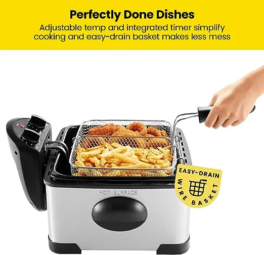 Chefman 4.5L Dual Cook Pro Deep Fryer with Basket Strainer and Removable Divider, Jumbo XL Size, Adjustable Temp & Timer, Perfect for Chicken, Fries, Chips and More, Easy to Clean, Stainless Steel