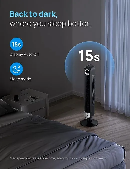 Dreo Tower Fan for bedroom, 90° Oscillating Standing Fans, 25ft/s Floor fan with 6 Speeds, 4 Modes, 12H Timer, Remote, Quiet, 42 Inch, Bladeless, for Home, Office, Cruiser Pro T1