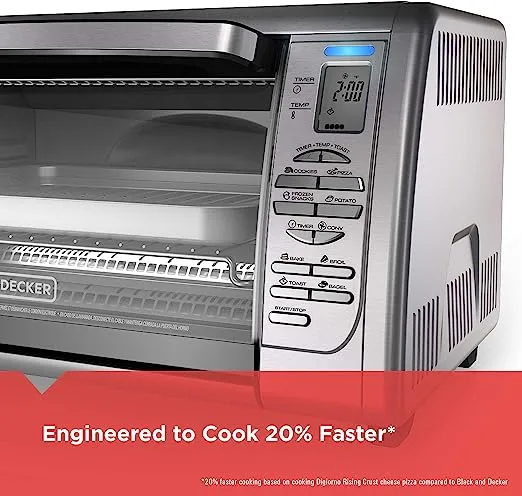 Black+Decker Countertop Convection Toaster Oven, 8 One-touch Cooking Functions, Stainless Steel