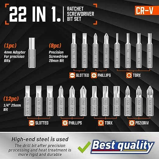 Amartisan 22 IN 1 Ratchet Screwdriver Set, Precision Multi-bit Ratchet Screw Drivers, Slotted/Philips/Pozi/Torx