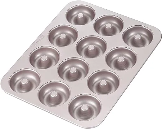 CHEFMADE Donut Mold Cake Pan, 12-Cavity Non-Stick Ring Doughnut Bakeware for Oven Baking (Champagne Gold)