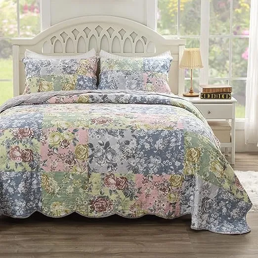 Greenland Home Emma Vintage Style Quilt Set, 2-Piece Twin/XL, Gray