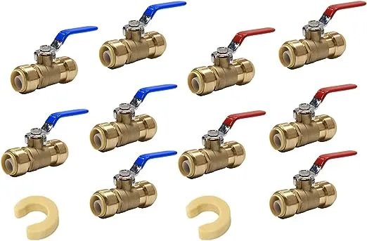 (Pack of 10) EFIELD 1/2 Inch Push-Fit Full Port Ball Valve for Hot and Cold Water 5 Pieces Each with 2 Disconnect Clip Tools, UPC Certified