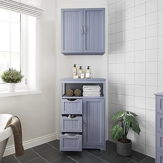 Yaheetech Bathroom Floor Cabinet, Wooden Storage Organizer Multiple Tiers Storage Cabinet, Gray