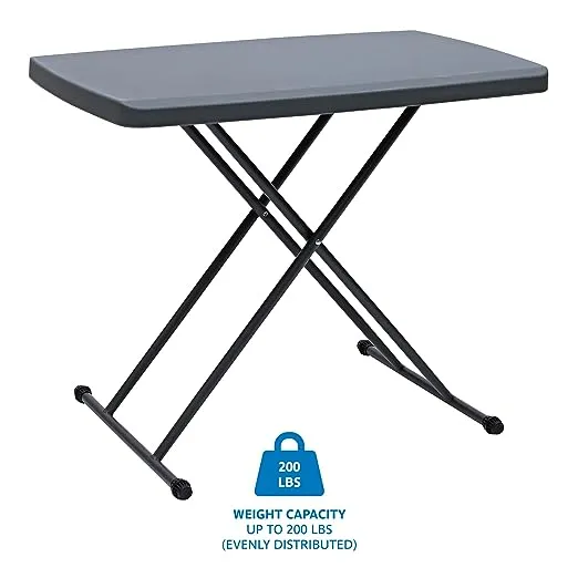 Iceberg Small Camping Personal Folding Table, Heavy Duty Utility Table, Adjustable Height, Charcoal, 19.5” L x 30” W x 28" H