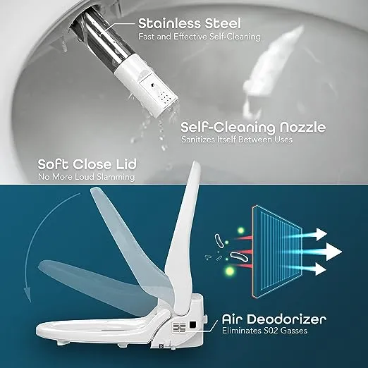 BidetMate 2000 Series Heated Bidet Attachment for Toilet with Unlimited Heated Water, Wireless Remote, Deodorizer, and Warm Air Dryer - Adjustable and Self-Cleaning - Fits Elongated Toilets