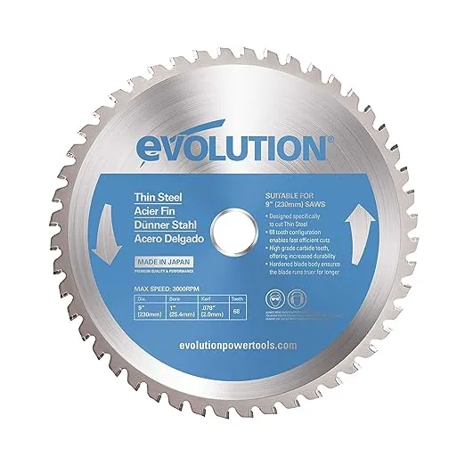 Evolution Power Tools 230BLADETS Thin Steel Cutting Blade, 9-Inch x 68-Tooth , Blue