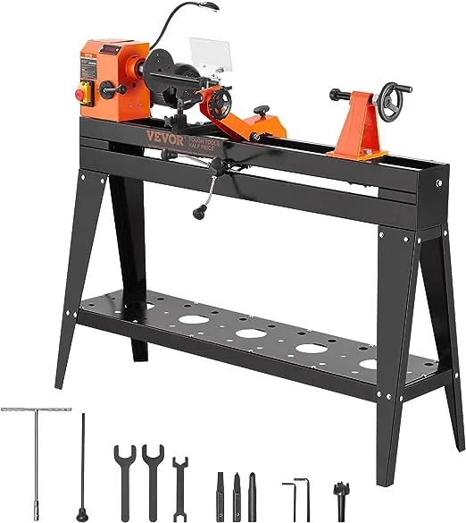 VEVOR Wood Lathe with Copy Attachment, 13.78 in x 37.8 in, 1 HP 750W Woodworking Lathe with Stand, Continuously Variable Speed 700-2600 RPM with Light Hex Wrenches Turning Tool Set, for Woodworking