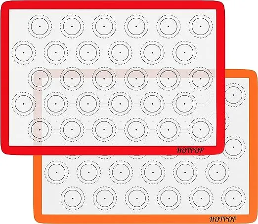 HOTPOP 2-Pack Silicone Baking Sheet Set - No-Stick Cookie Sheets for Baking with Outlined Silicone Mats for Macarons, Pastries, Buns, Bread - 16.5"x11.6" Half, 11.5"x8.5" Quarter Sizes - 0.75mm Thick