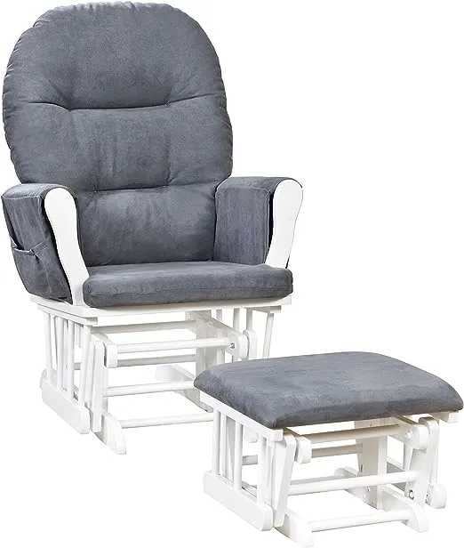 Brisbane Nursery Glider & Ottoman Sets, Glider Recliner Nursery Rocking Chair Nursery Glider Rocker with Ottoman, Reclining Gliders & Chairs for Breastfeeding, Maternity, Napping, White/Dark Gray