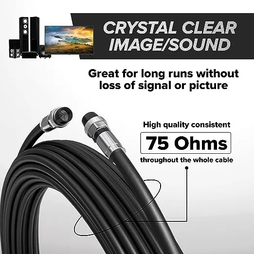 THE CIMPLE CO 15' Feet, Black RG6 Coaxial Cable with Rubber booted - Weather Proof Indoor/Outdoor Rated Connectors, F81 / RF, Digital Coax for CATV, Antenna, Internet, Satellite, and More