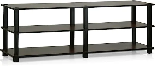 Furinno Turn-S-Tube No Tools 3-Tier Entertainment TV Stands, Dark Brown and Black, Square Corner/Wide