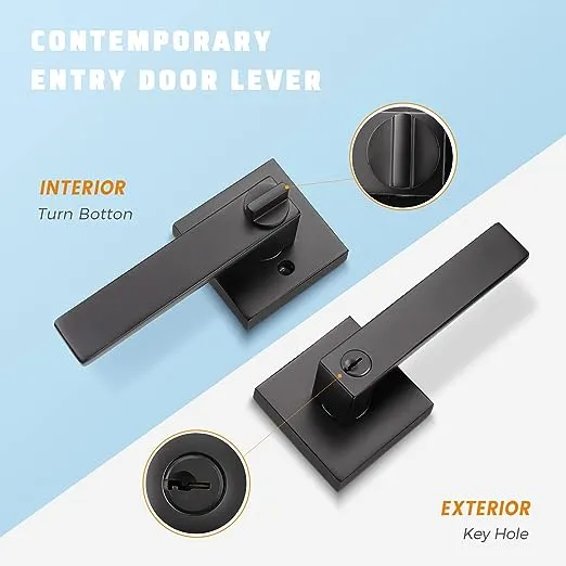 KNOBWELL 6 Pack Matte Black Heavy Duty Entry Door Handle Set Keyed Alike/Combo Keyed Entry Door Lock Set, Classic Door Handle with Lock, Left or Right Handing, 2.13 lb One Lever
