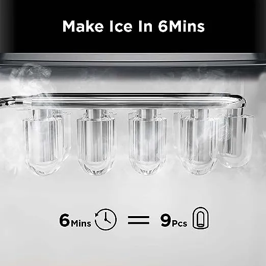 Silonn Ice Maker Countertop, 9 Cubes Ready in 6 Mins, 26lbs in 24Hrs, Self-Cleaning Ice Machine with Ice Scoop and Basket, 2 Sizes of Bullet Ice for Home Kitchen Office Bar Party