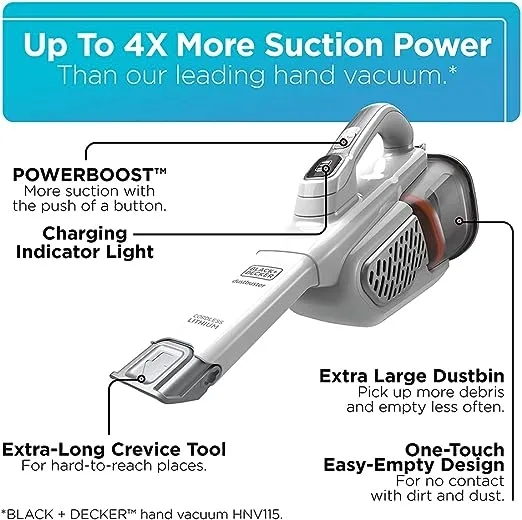 BLACK+DECKER Dustbuster Handheld Vacuum, Cordless, AdvancedClean+, White (HHVK320J10)