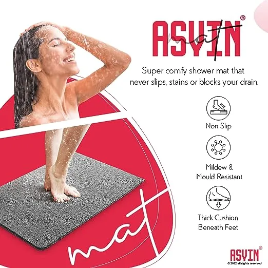 Asvin Soft Textured Bath, Shower, Tub Mat, 24x16 Inch, Phthalate Free, Non Slip Comfort Bathtub Mats with Drain, PVC Loofah Bathroom Mats for Wet Areas, Quick Drying