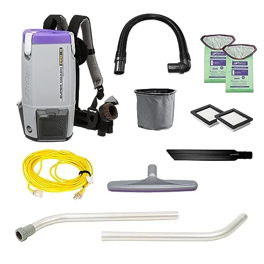 ProTeam Super Coach Pro 6 Backpack Vacuum Commercial with 2 Piece Wand Tool Kit, 6 Quart, Corded, 107308
