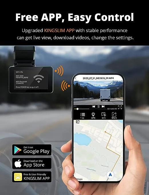 Kingslim D4 Dual Dash Cam with Built-in WiFi GPS, Front 4K/2.5K Rear 1080P for Cars , 3" IPS Touchscreen 170° FOV Dashboard Camera with Sony Starvis Sensor, Support 256GB Max