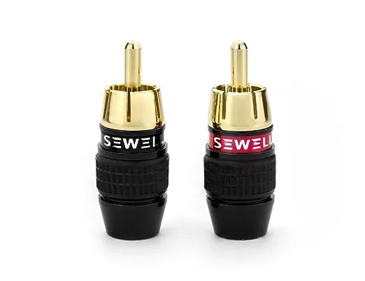 Sewell Deadbolt RCA Plugs, 4 Pairs, Fast-Lock Technology, 24k Gold Plated Speaker Plugs, Premium Solderless SW-32888-4