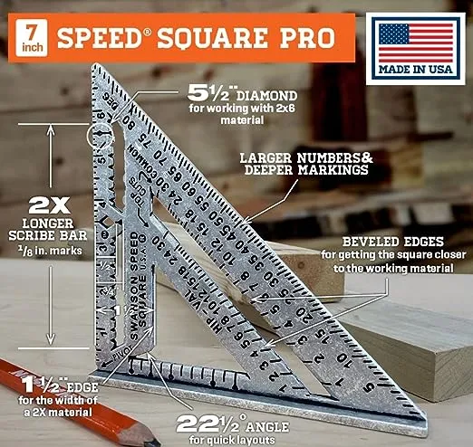 Swanson Tool Co S0100 Pro Carpenters Construction Aluminium Speed Square