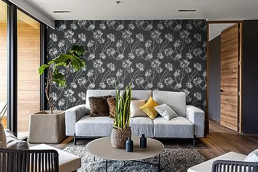 NextWall One O'Clocks Botanical Peel and Stick Wallpaper (Charcoal)