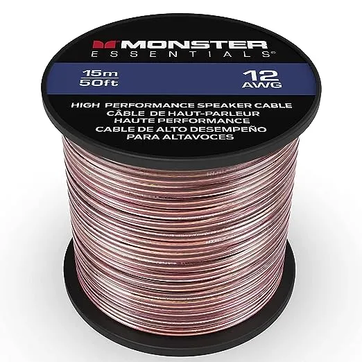 Monster XP Copper Clad Aluminum (CCA) Speaker Wire 12 Gauge Cable 50 FT Spool - Ideal for Home Cinema Cables and Car Audio Cable