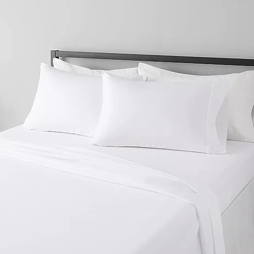 Amazon Basics Lightweight Super Soft Easy Care Microfiber 4-Piece Bed Sheet Set with 14-Inch Deep Pockets, Full, Bright White, Solid