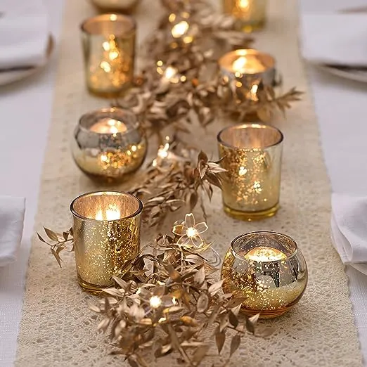 LETINE Gold Votive Candle Holders Set of 36 - Speckled Mercury Gold Glass Candle Holder Bulk - Ideal Fall Decor for Boho Wedding Centerpiece Table，Halloween & Thanksgiving Decorations Indoor