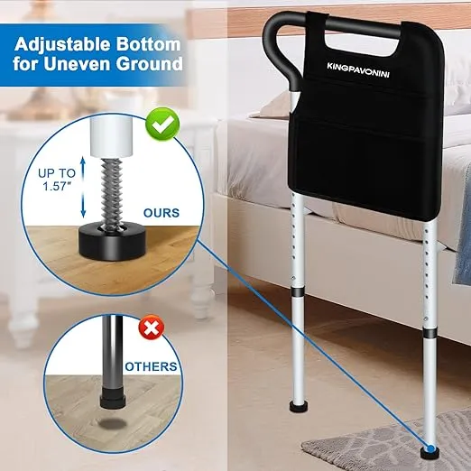 KingPavonini Bed Rails for Elderly Adults Safety - Adjustable Bed Cane with Non-Slip Ergonomic Handle and Storage Pocket, Stable Bed Assist Rails for Seniors Hold up to 300 Lbs, Tool-Free Assembly