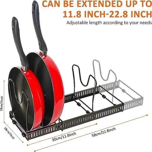 ROOHUA Pot Rack -Expandable Pan Organizer for Cabinet,Pot Lid Holder with 10 Adjustable Compartment for Kitchen Cabinet Cookware Baking Frying Rack,Bronze