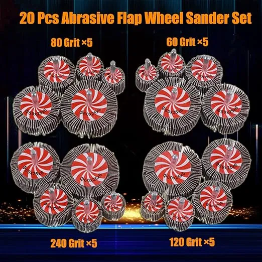 20 Pcs 5 Sizes 60/80/120/240 Grits Abrasive Flap Wheel Sander, 1/4 Inch Shank Flap Wheels for Drill, Die Grinder Flap Wheel,Flap Wheel Sander for Drill
