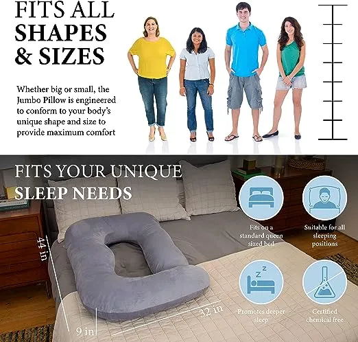 Pharmedoc Pregnancy Pillows, U-Shape Full Body Pillow -Removable Cover Jumbo Size - Grey - Pregnancy Pillows for Sleeping - Body Pillows for Adults, Maternity Pillow and Pregnancy Must Haves