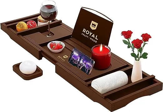 ROYAL CRAFT WOOD Premium Foldable Bathtub Tray - Expandable Bath Tray for Tub - Luxury Bathtub & Bathroom Accessories