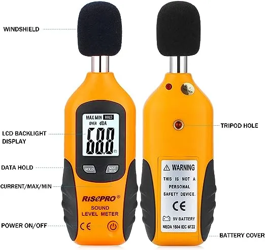 Decibel Meter, RISEPRO® Digital Sound Level Meter 30 – 130 dB Audio Noise Measure Device Backlight MAX/MIN, Data Hold Auto Power Off Dual Ranges HT-80A