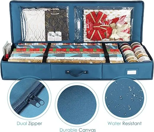 Wrapping Paper Organizer Storage, Christmas Wrapping Paper Storage Containers, with Interior Pockets - Gift Wrapping Organizer Storage Fits Up to 22 40" Rolls, Ribbons, and Bows - Gift Wrap Storage