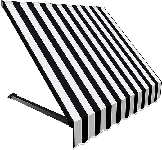 AWNTECH 6 ft. Dallas Retro Open-Sided Slope Style Door/Window Awning Fixed Outdoor Canopy 76.5 Inch W x 18 Inch H x 24 Inch Proj, Black and White Stripe
