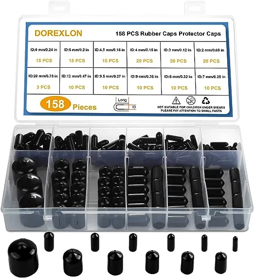 158 PCS Round Rubber End Caps, Vinyl Tube Bolt Cap, Screw Bolt Screw Rubber Thread Protector Caps Cover