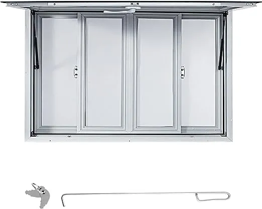 VEVOR Concession Window 60 x 36 inch, Aluminum Alloy Food Truck Service Window with 4 Horizontal Sliding Screen Windows & Awning Door & Drag Hook, Serving Window for Food Trucks Concession Trailers