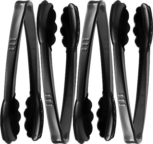 Plastic Tongs for Serving (Pack of 12) 9 Inch - Heavy-Duty Hard Plastic Reusable or Disposable Serving Tongs for Catering, Dinner Parties, Banquets, Buffets, Events, Weddings and Everyday Use, Black