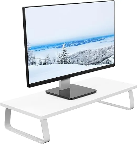 VIVO 24 inch Monitor Stand, Wood & Steel Desktop Riser, Screen, Keyboard, Laptop, Small TV Ergonomic Desk and Tabletop Organizer, White, STAND-V000D-W