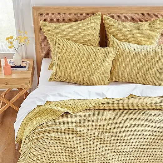 Levtex Home - Mills Waffle - Euro Sham (Set of Two) - Ochre - Sham Size (26x26in.), No Insert