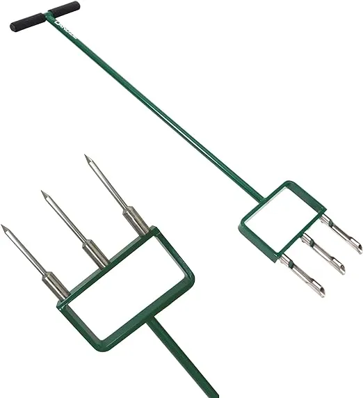 Landzie Hollow and Spike Tine Lawn Aerator Set - Includes 1 Aerator + Set of 3 Hollow Tines and 3 Spike Tines - 42 Inch Manual Stainless Steel Gardening Hand Tool - Grass Aerator Lawn Tool…