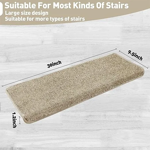 PURE ERA Bullnose Carpet Stair Treads Set Tape Free Non-Slip Indoor Stair Protectors Pet Friendly Rugs Covers Soft Skid Resistant Washable Reusable 9.5" x 30"(2 Pieces,Cream Gray)