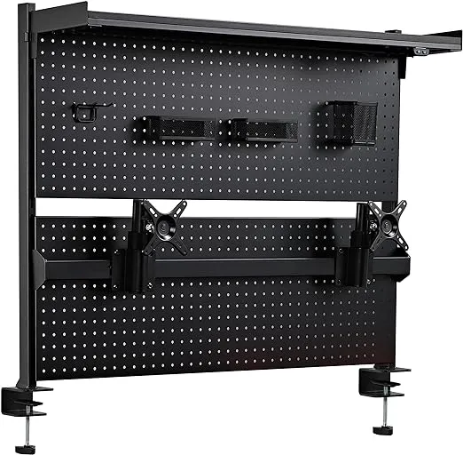 EUREKA ERGONOMIC Desk Pegboard with Dual Monitor Stand,Steel Pegboard for Desk,Computer Desk Accessories for Office, Privacy Panel for Gaming Desk, 4 Accessories Modular Hanging,43 x 34inch, Black