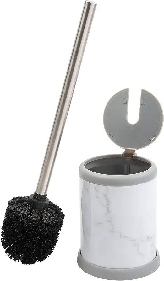 Bath Bliss Toilet Brush and Holder | Self Closing Lid | 360 Degree Brush Head | Bathroom Cleaning | Compact Size | Storage and Organization | Marble