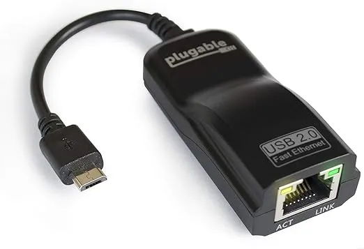 Plugable USB 2.0 OTG Micro-B to 100Mbps Fast Ethernet Adapter Compatible with Windows Tablets, Raspberry Pi Zero, and Some Android Devices (ASIX AX88772A chipset).