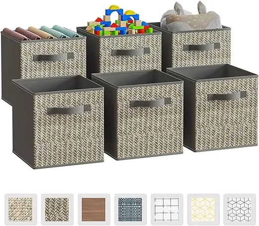 Wisdom Star 6 Pack Fabric Storage Cubes with Handle, Foldable 11 Inch Cube Storage Bins, Storage Baskets for Shelves, Storage Boxes for Organizing Closet Bins