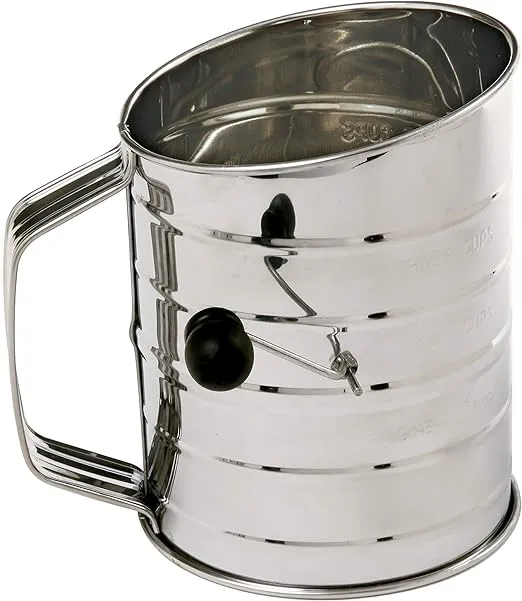 Norpro 3-Cup Stainless Steel Rotary Hand Crank Flour Sifter With 2 Wire Agitator